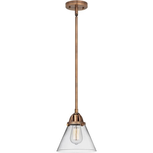 Nouveau 2 Cone LED 7.75 inch Antique Copper Mini Pendant Ceiling Light in Clear