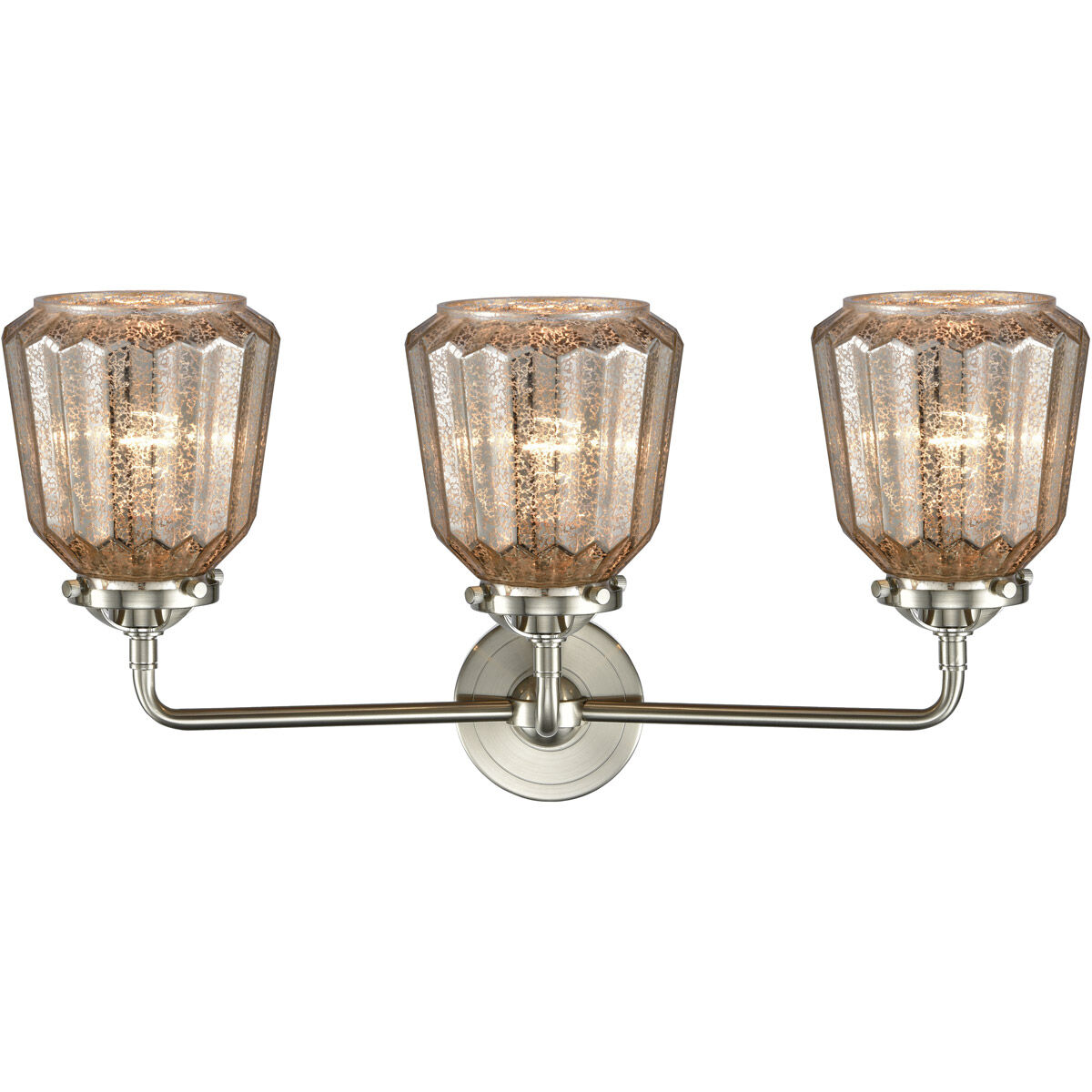 Nouveau Chatham 3 Light 24 inch Brushed Satin Nickel Bath Vanity Light Wall Light in Mercury Glass, Nouveau