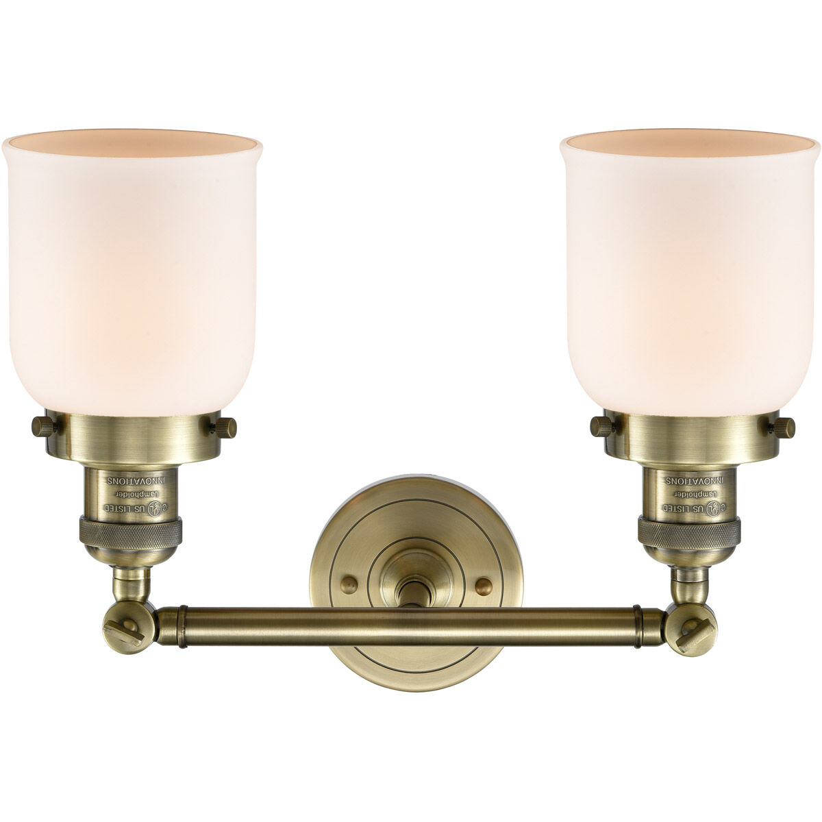 Franklin Restoration Small Bell LED 16 inch Antique Brass Bath Vanity Light Wall Light in Matte White Glass, Franklin Restoration