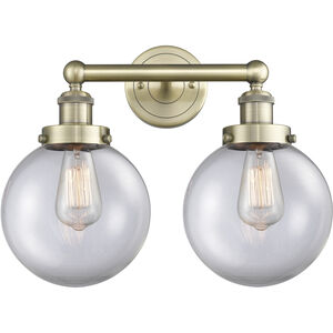 Beacon 2 Light 15.5 inch Antique Brass and Clear Bath Vanity Light Wall Light