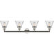 Franklin Restoration Large Cone 4 Light 44 inch Polished Nickel Bath Vanity Light Wall Light in Seedy Glass, Franklin Restoration