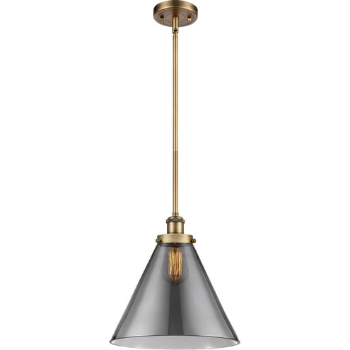 Ballston X-Large Cone LED 8 inch Brushed Brass Pendant Ceiling Light in Plated Smoke Glass