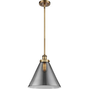 Ballston X-Large Cone LED 8 inch Brushed Brass Pendant Ceiling Light in Plated Smoke Glass