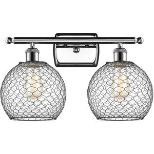 Ballston Farmhouse Chicken Wire 2 Light 16 inch Polished Chrome Bath Vanity Light Wall Light in Clear Glass with Black Wire, Ballston