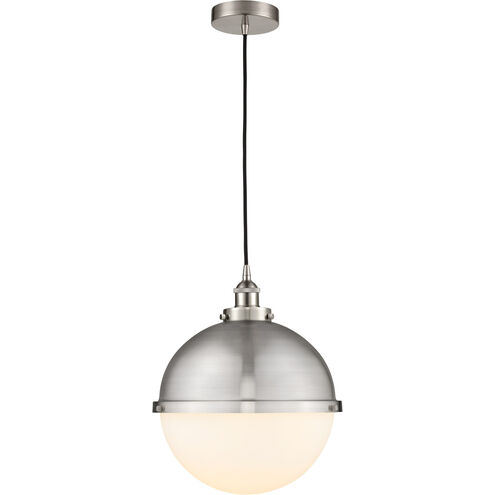 Edison Hampden LED 12.88 inch Brushed Satin Nickel Pendant Ceiling Light in Matte White Glass