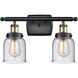 Ballston Small Bell 2 Light 16 inch Black Antique Brass Bath Vanity Light Wall Light in Seedy Glass