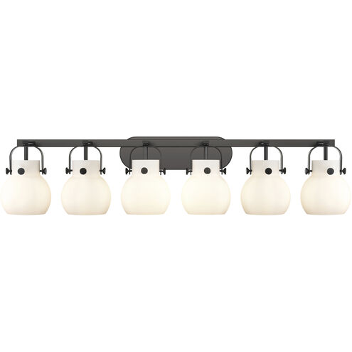 Pilaster II Sphere 6 Light 45.5 inch Matte Black Bath Vanity Light Wall Light in Matte White Glass