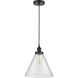 Edison Cone LED 12 inch Matte Black Mini Pendant Ceiling Light in Seedy Glass