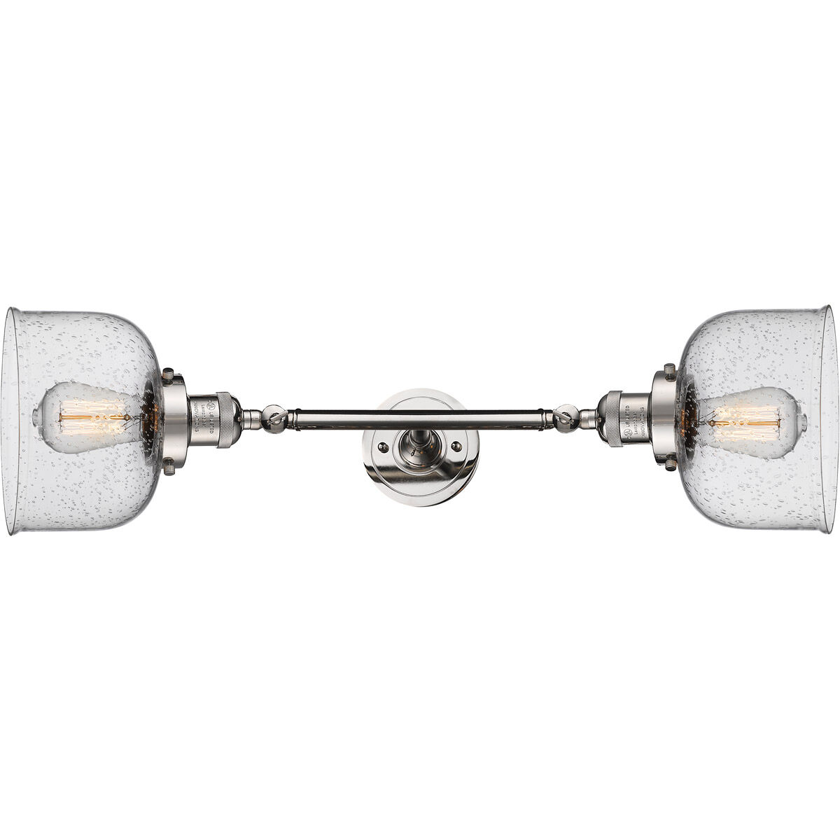Franklin Restoration Large Bell 2 Light 19 inch Polished Nickel Bath Vanity Light Wall Light in Seedy Glass, Franklin Restoration