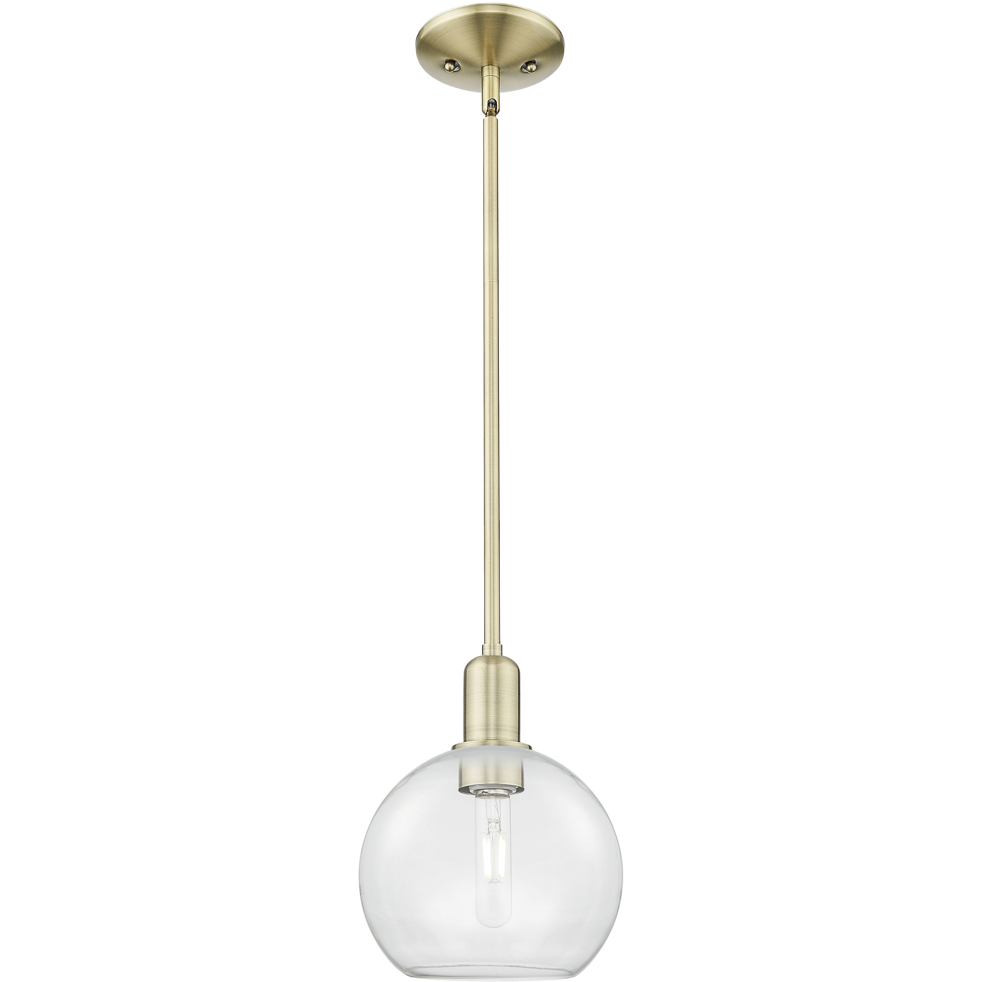 Arcadia Athens 1 Light 8 inch Antique Brass Mini Pendant Ceiling Light in Clear