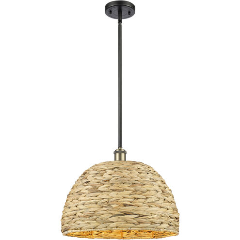 Woven Rattan 1 Light 15.75 inch Black Antique Brass and Natural Pendant Ceiling Light