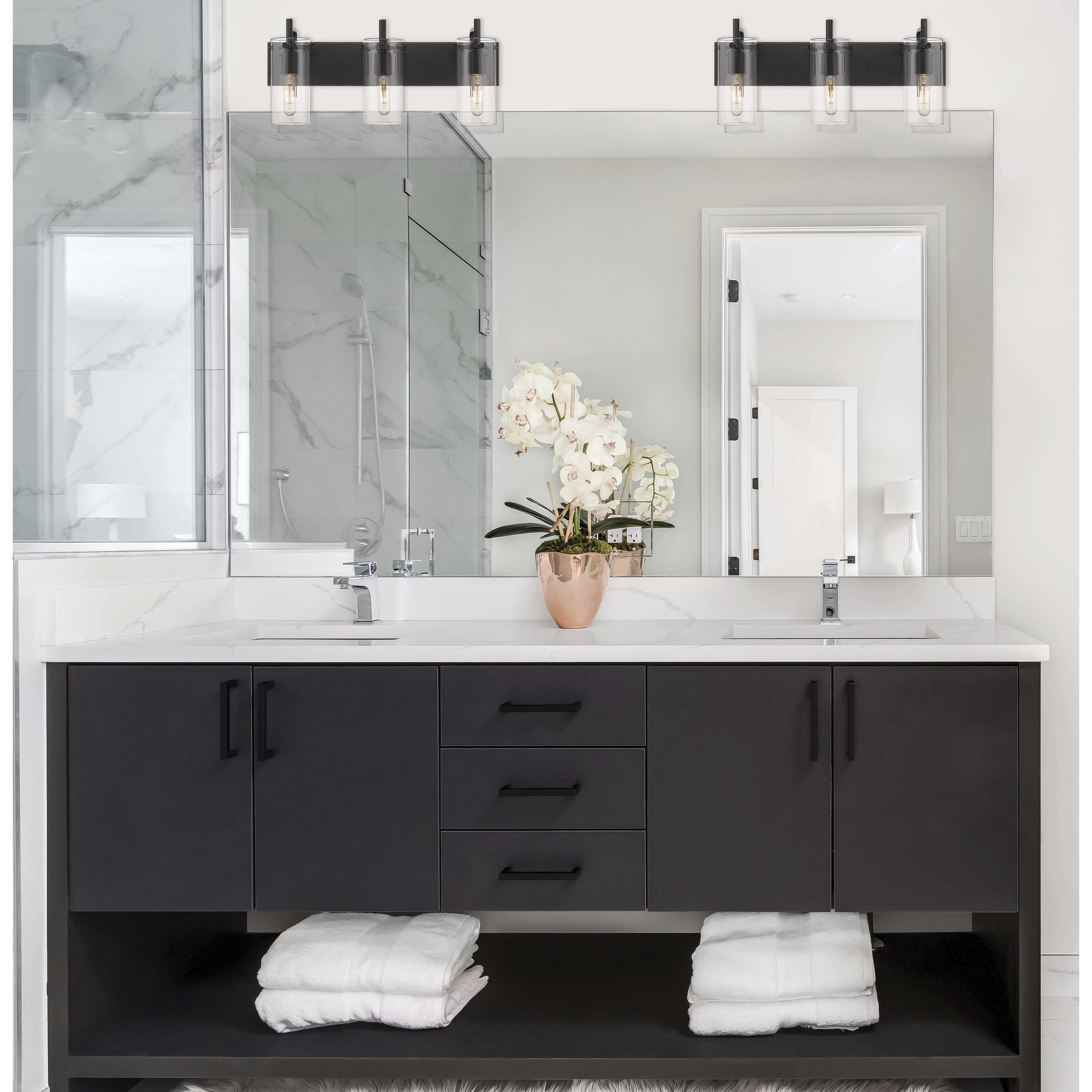 Auralume Press LED 24 inch Matte Black and Clear Bath Vanity Light Wall Light