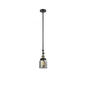 Franklin Restoration Small Bell Cage LED 6 inch Black Antique Brass Mini Pendant Ceiling Light in Plated Smoke Glass, Franklin Restoration