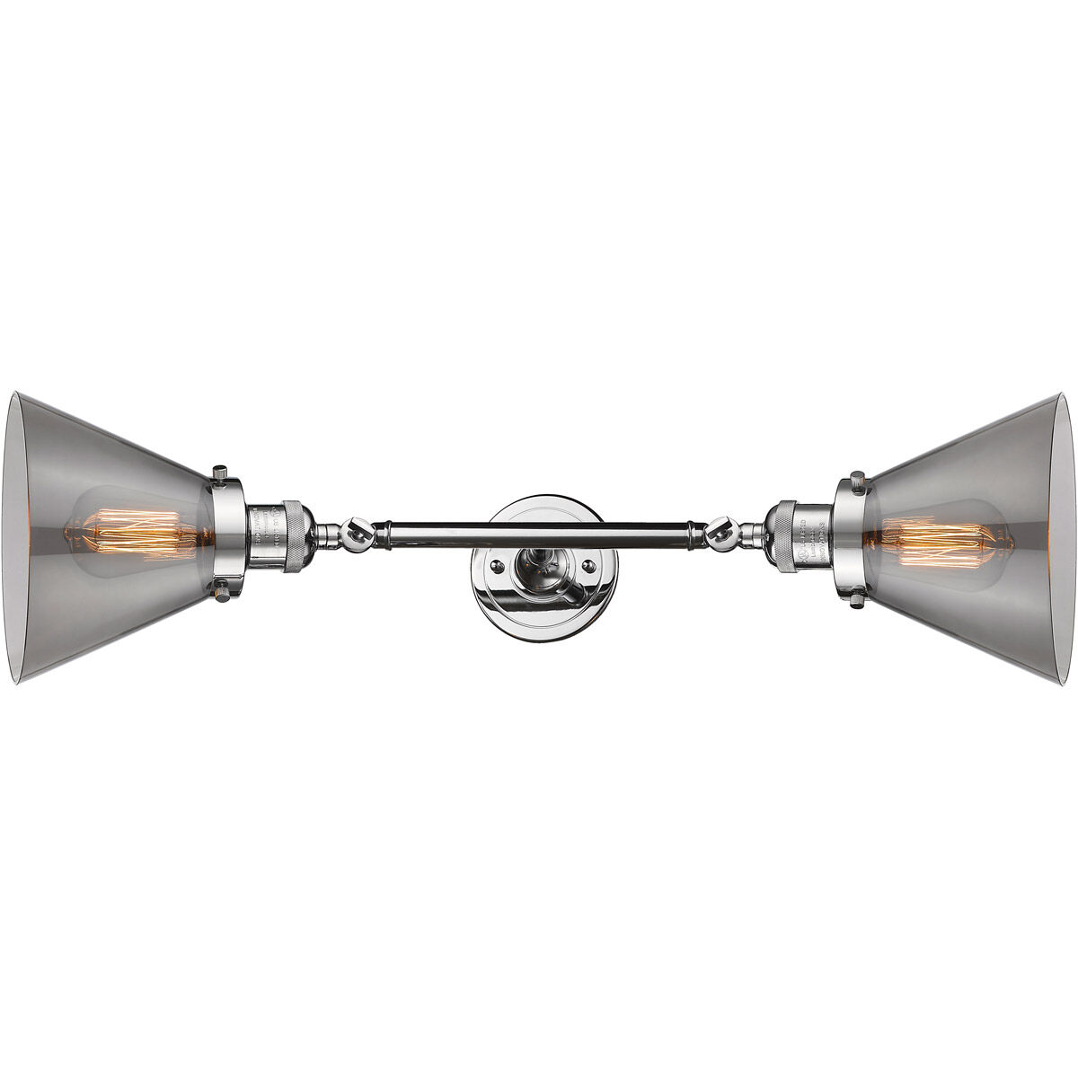 Franklin Restoration Large Cone LED 8 inch Polished Chrome Bath Vanity Light Wall Light in Plated Smoke Glass, Franklin Restoration