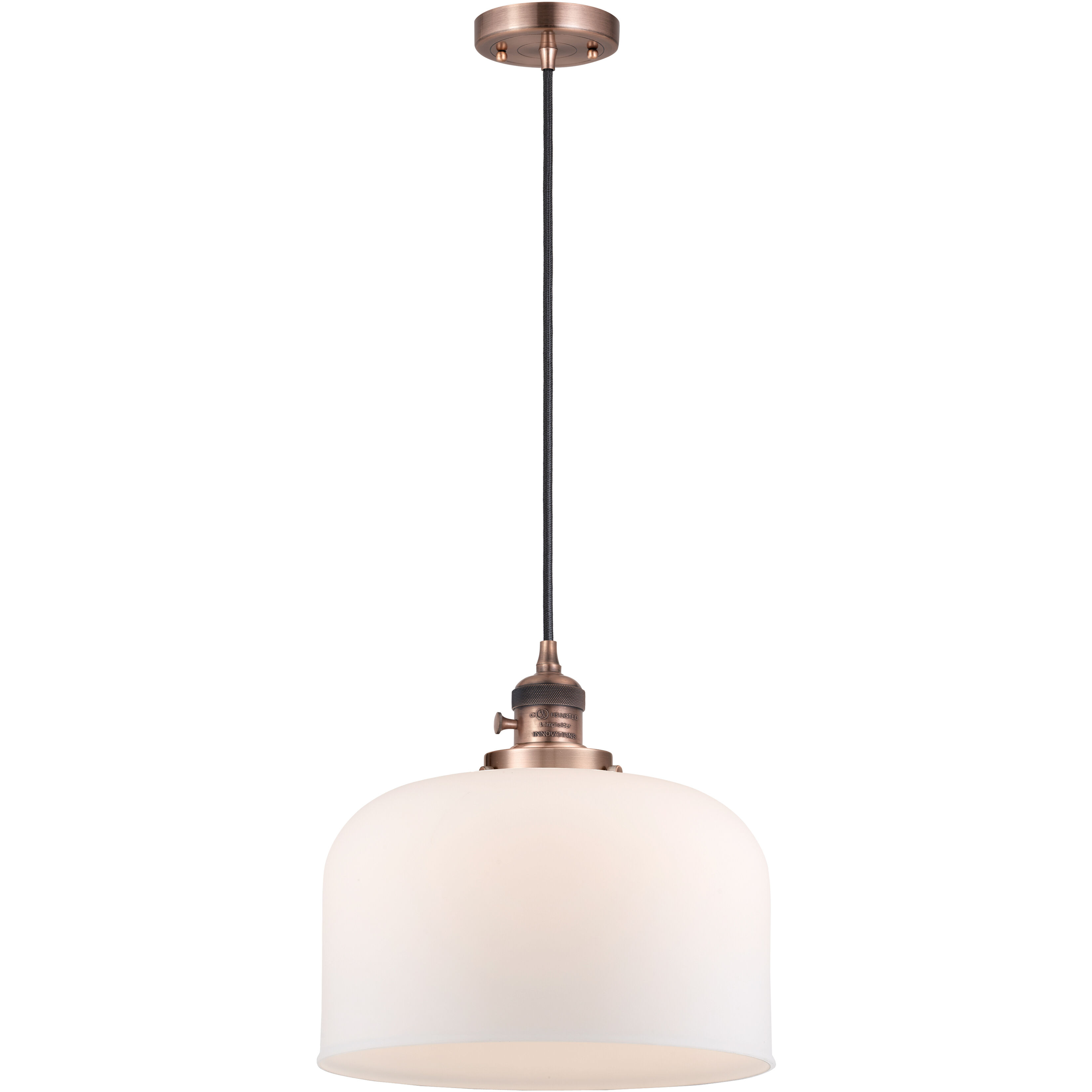 Franklin Restoration Bell LED 12 inch Antique Copper Mini Pendant Ceiling Light in Matte White