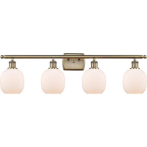 Ballston Belfast 4 Light 36 inch Antique Brass Bath Vanity Light Wall Light in Incandescent, Matte White Glass, Ballston