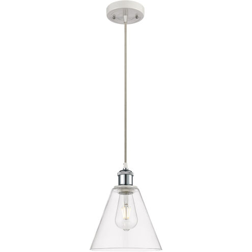Ballston Cone 1 Light 8 inch White and Polished Chrome Mini Pendant Ceiling Light in Clear Glass