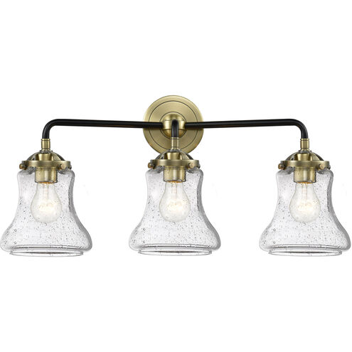 Nouveau Bellmont 3 Light 24 inch Brushed Satin Nickel Bath Vanity Light Wall Light in Seedy Glass, Nouveau