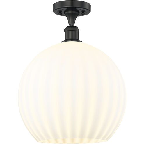 Edison White Venetian 1 Light 13.75 inch Matte Black Semi-Flush Mount Ceiling Light