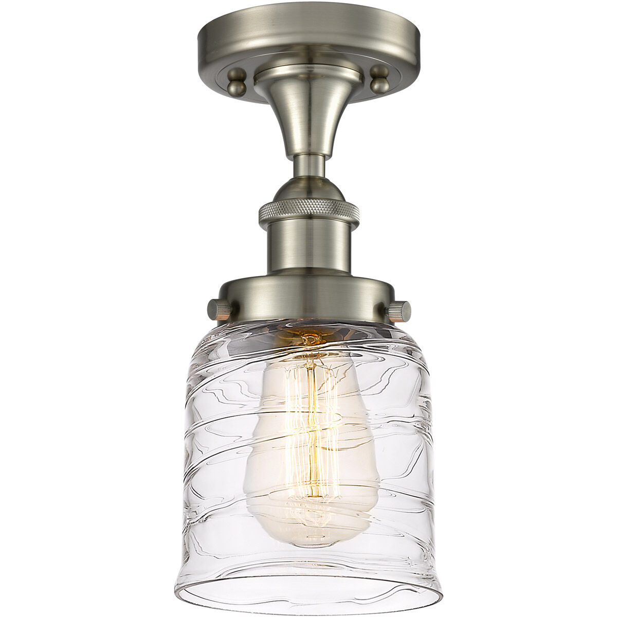 Ballston Bell LED 5 inch Brushed Satin Nickel Flush Mount Ceiling Light in Clear with Cage