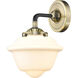 Nouveau Small Oxford 1 Light 8 inch Black Antique Brass Sconce Wall Light in Matte White Glass, Nouveau