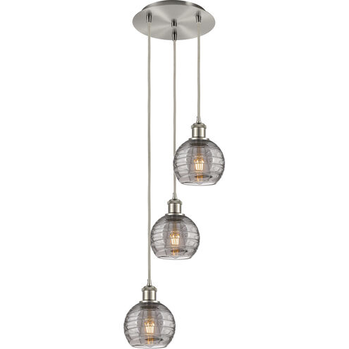 Ballston Athens Deco Swirl 3 Light 12.38 inch Brushed Satin Nickel Cord Hung Multi Pendant Ceiling Light