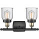 Ballston Small Bell 2 Light 16 inch Black Antique Brass Bath Vanity Light Wall Light in Seedy Glass
