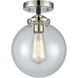 Nouveau Large Beacon 1 Light 8 inch Black Polished Nickel Semi-Flush Mount Ceiling Light in Clear Glass, Nouveau