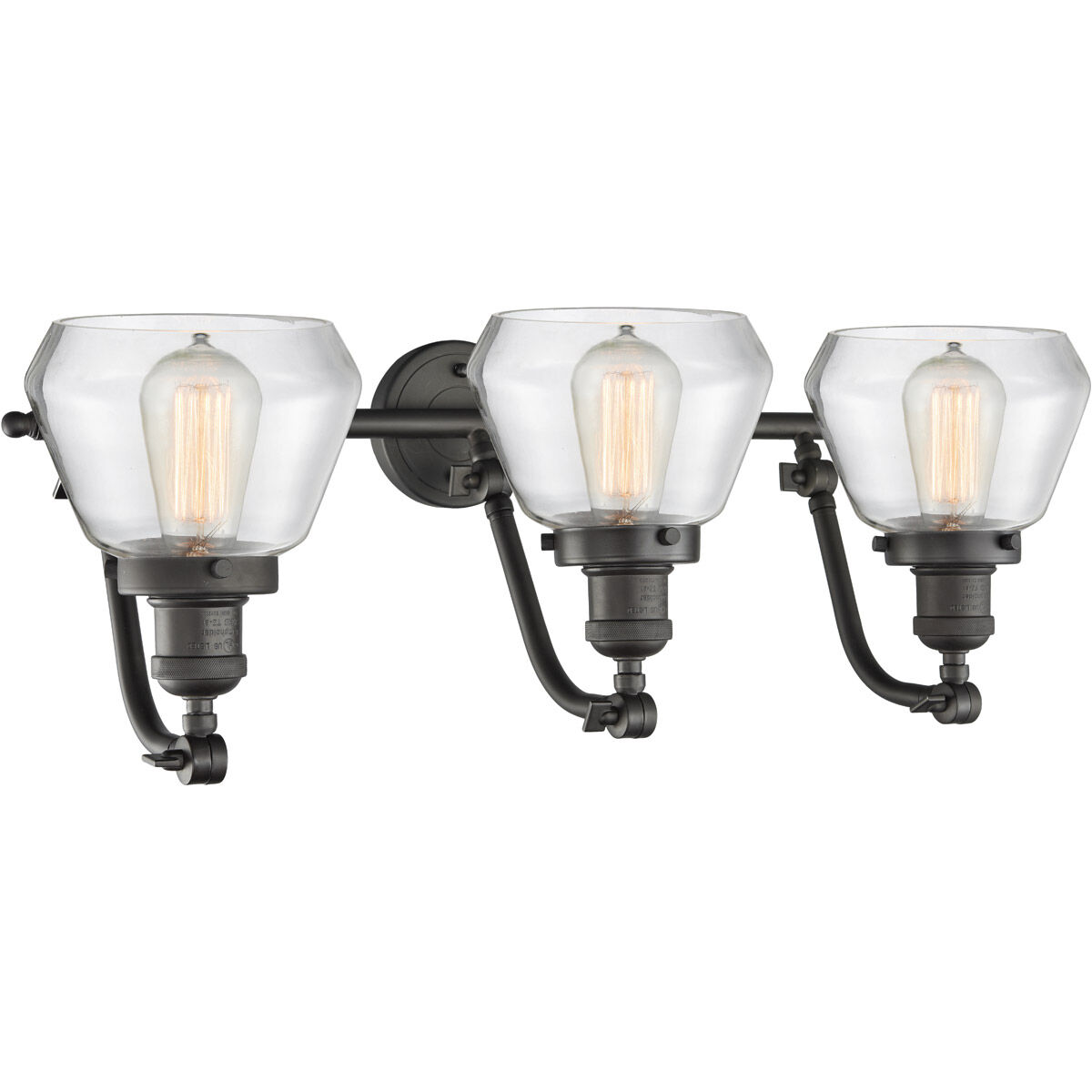 Franklin Restoration Fulton 3 Light 28 inch Oil Rubbed Bronze Bath Vanity Light Wall Light in Clear Glass, Franklin Restoration