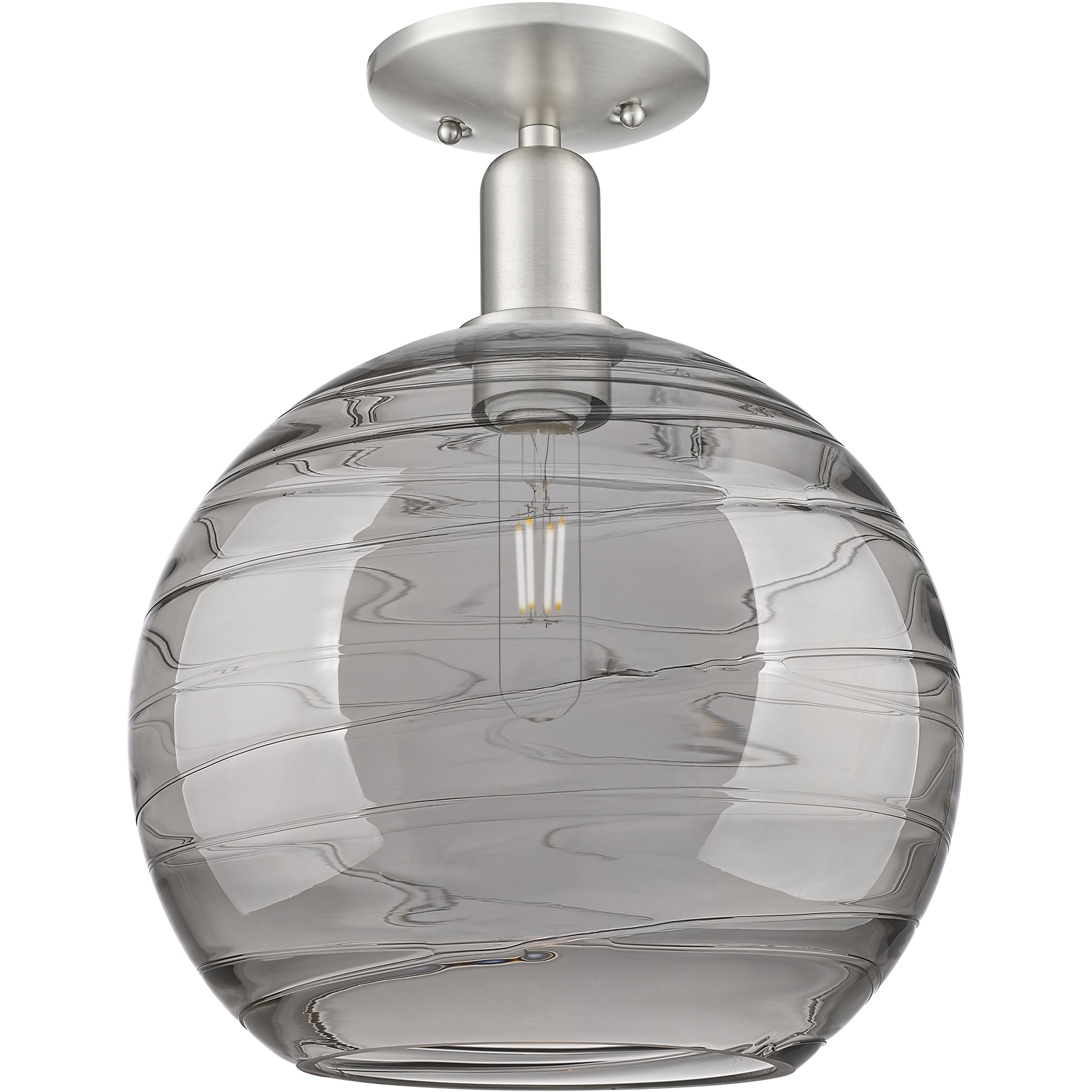 Arcadia Athens Deco Swirl 1 Light 12 inch Brushed Satin Nickel Semi-Flush Mount Ceiling Light