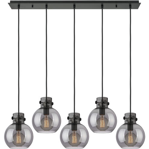 Newton Sphere 5 Light 39.75 inch Matte Black Linear Pendant Ceiling Light in Light Smoke Glass
