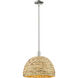 Arcadia Woven Rattan 1 Light 15.75 inch Polished Nickel Mini Pendant Ceiling Light
