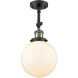 Franklin Restoration Large Beacon LED 8 inch Black Antique Brass Semi-Flush Mount Ceiling Light in Matte White Glass, Franklin Restoration