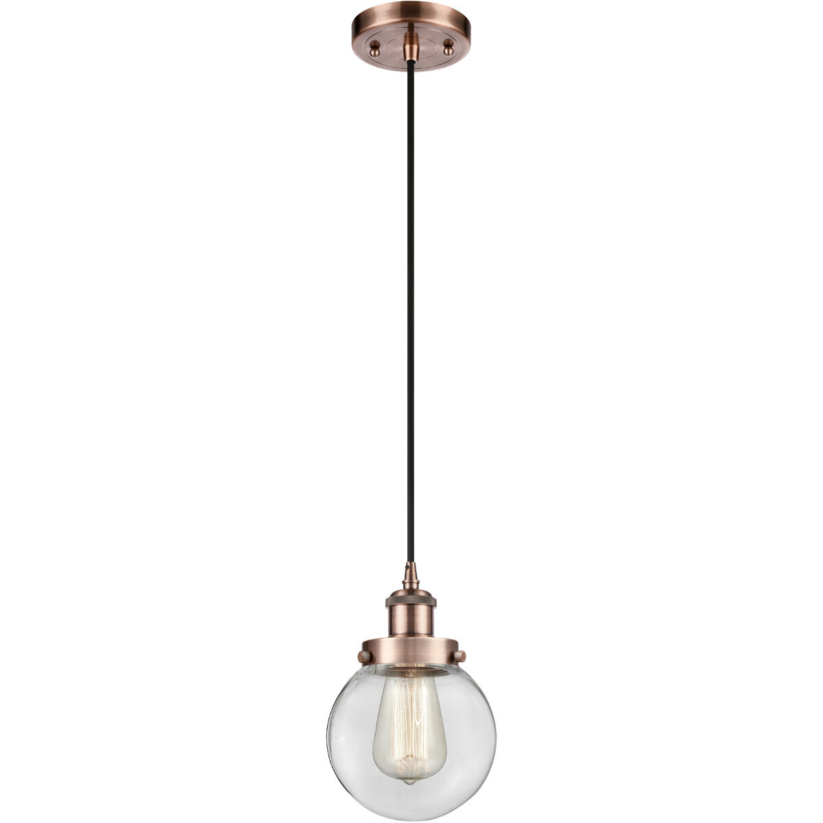 Ballston Beacon 1 Light 6 inch Antique Copper Mini Pendant Ceiling Light in Clear Glass