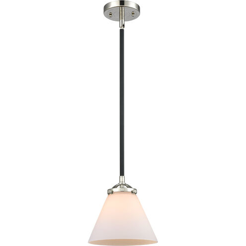 Nouveau Large Cone LED 8 inch Black Polished Nickel Mini Pendant Ceiling Light in Matte White Glass, Nouveau
