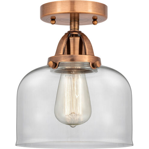 Nouveau 2 Large Bell LED 8 inch Antique Copper Semi-Flush Mount Ceiling Light in Clear Glass