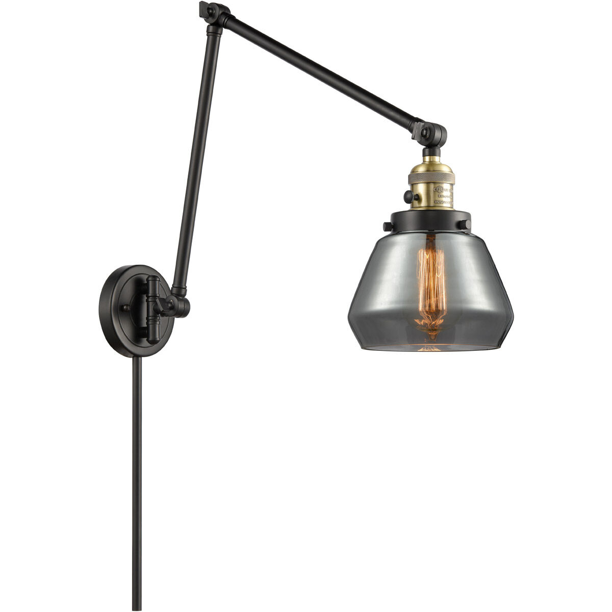 Fulton 30 inch 3.50 watt Black Antique Brass Swing Arm Wall Light, Franklin Restoration