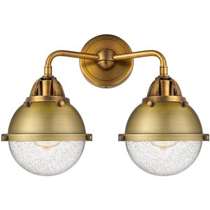 Nouveau 2 Hampden 2 Light 15.25 inch Brushed Brass Bath Vanity Light Wall Light in Seedy Glass