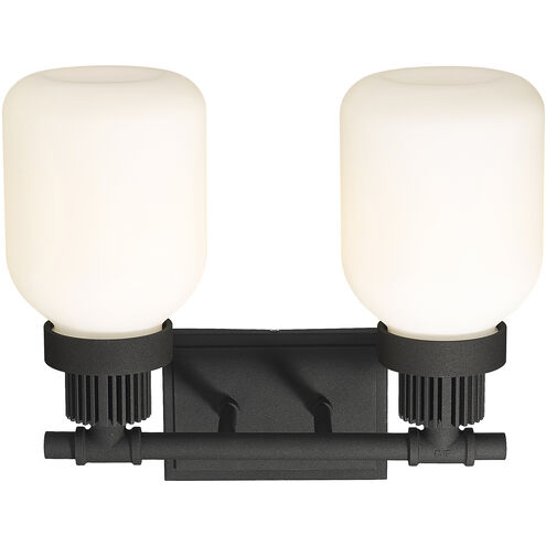 Somers 2 Light 14.75 inch Textured Black Bath Vanity Light Wall Light in Matte White Glass