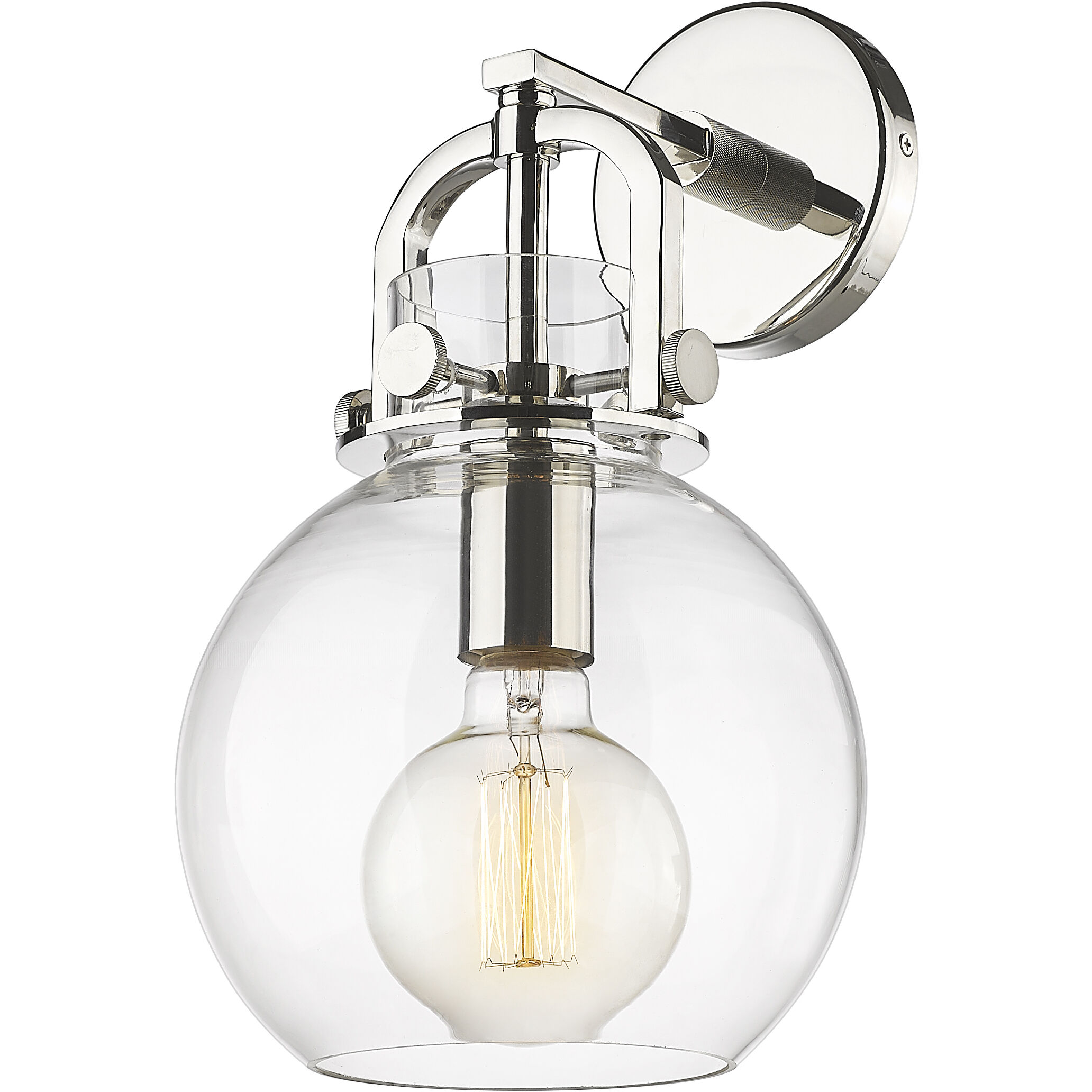 Newton Sphere Sconce Wall Light in Polished Nickel, Clear Glass