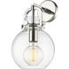 Newton Sphere Sconce Wall Light in Polished Nickel, Clear Glass