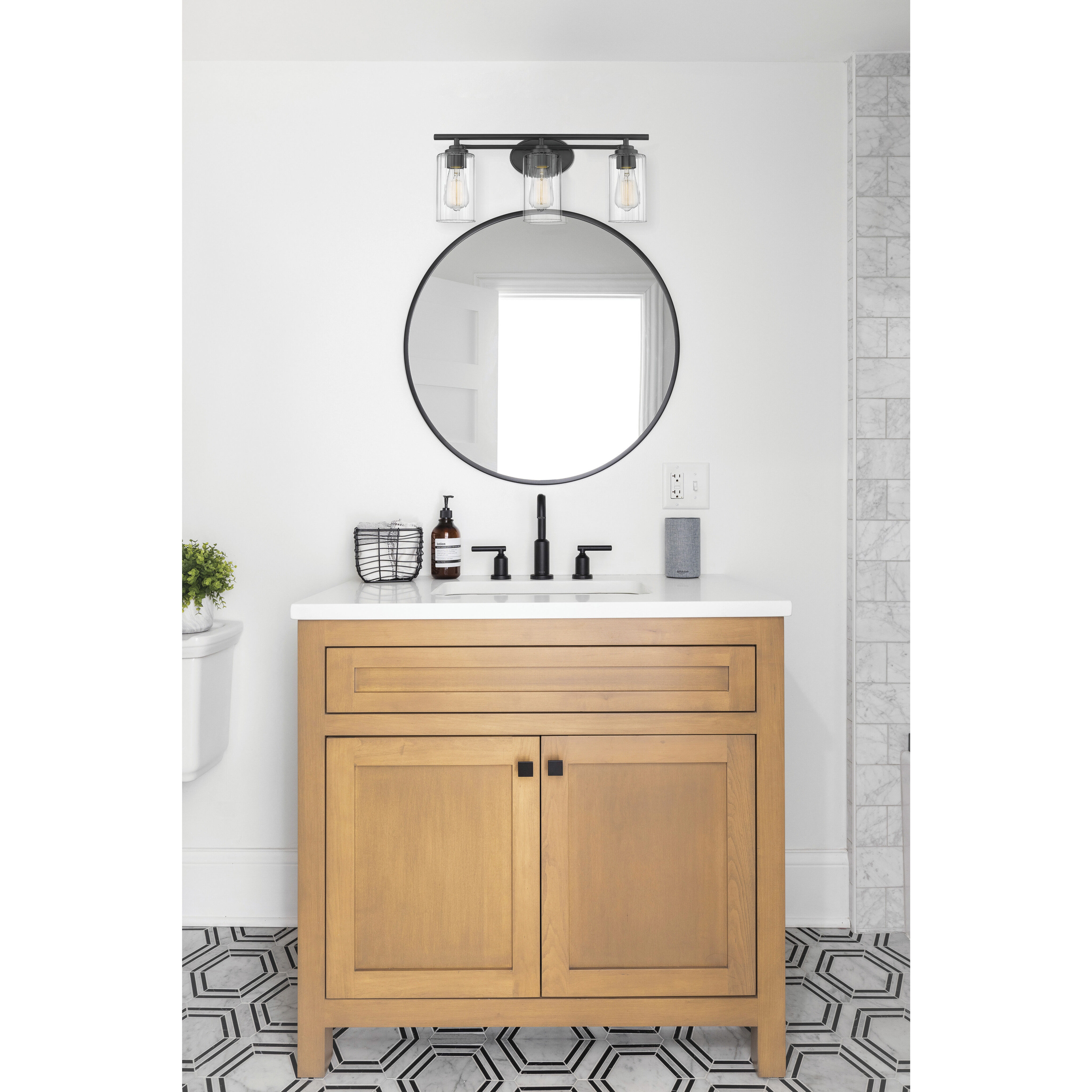 Auralume Ice 3 Light 22 inch Matte Black Bath Vanity Light Wall Light in Incandescent