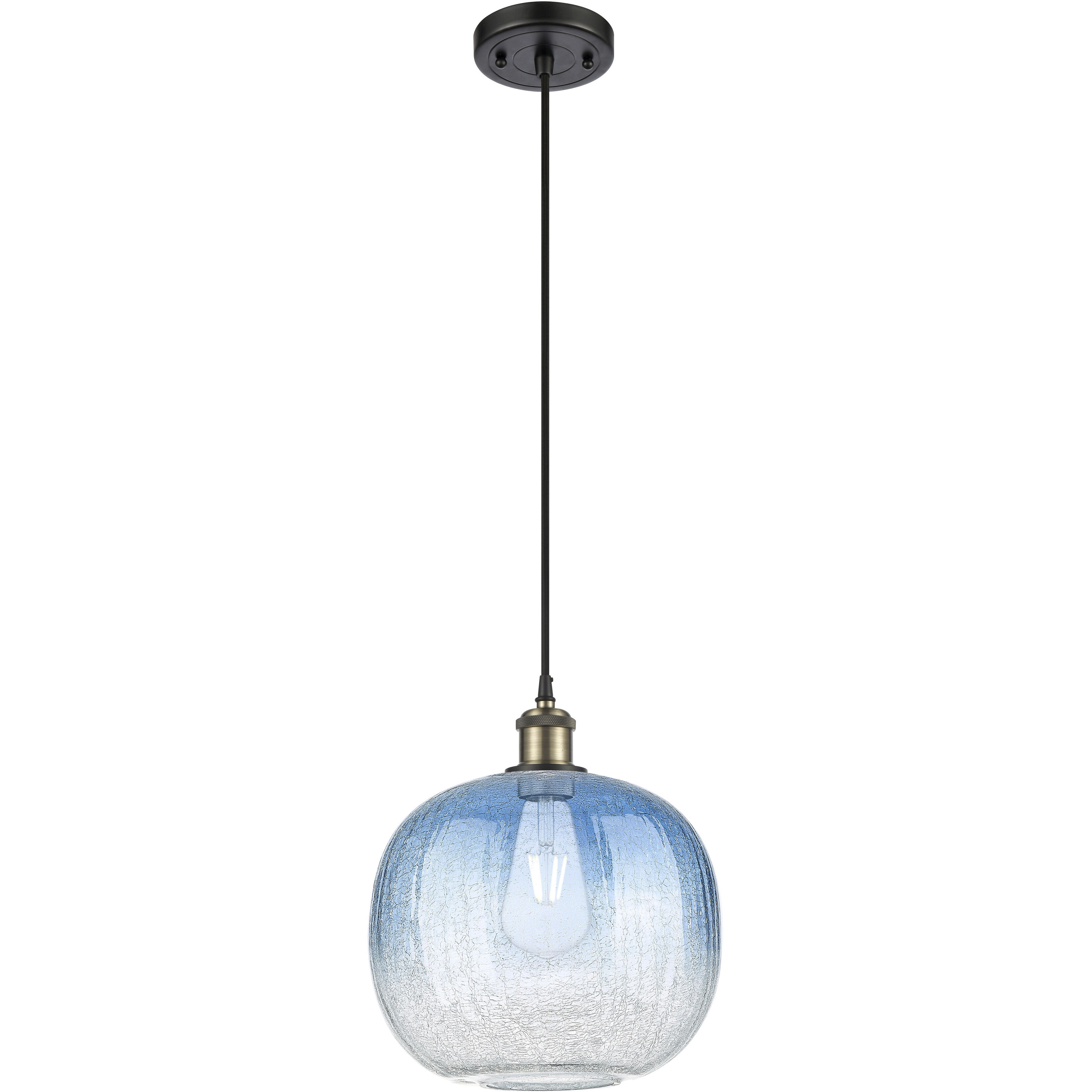 Ballston Brookhaven Sphere 1 Light 10.5 inch Black Antique Brass Mini Pendant Ceiling Light in Sapphire Blue Glass