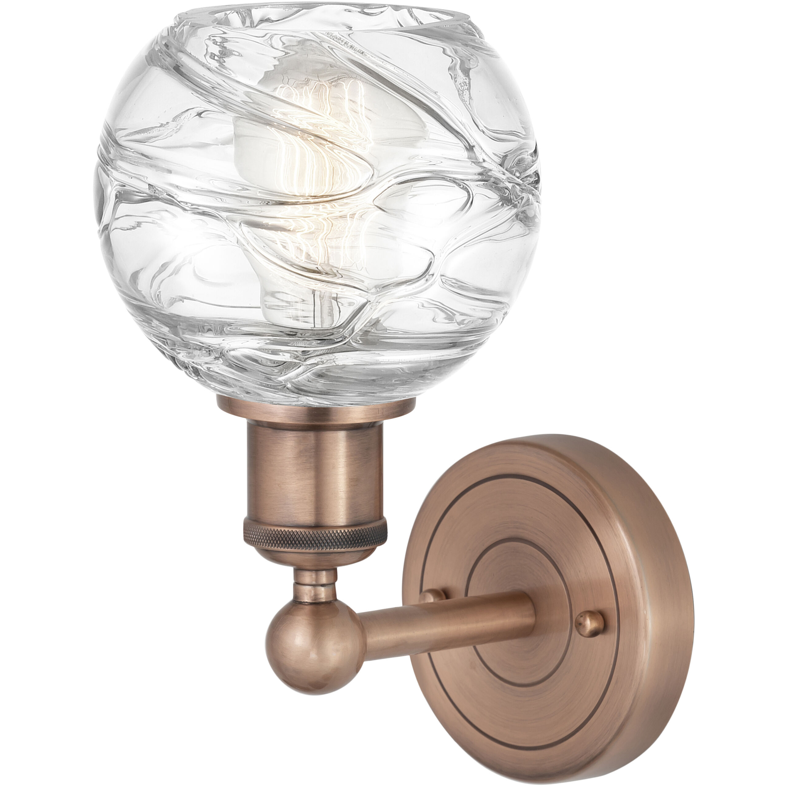 Athens Deco Swirl Sconce Wall Light in Antique Copper, Clear Deco Swirl