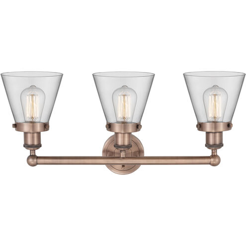 Cone 3 Light 24.5 inch Antique Copper and Clear Bath Vanity Light Wall Light