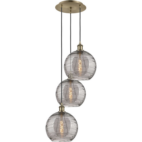 Ballston Athens Deco Swirl 3 Light 16.5 inch Antique Brass Cord Hung Multi Pendant Ceiling Light