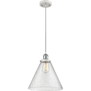Ballston X-Large Cone LED 8 inch White and Polished Chrome Mini Pendant Ceiling Light in Seedy Glass