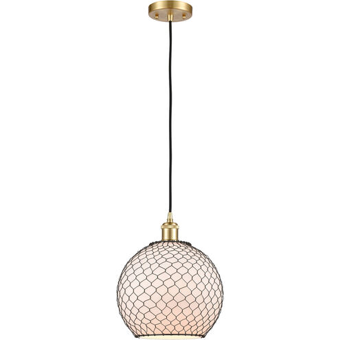 Ballston Large Farmhouse Chicken Wire LED 10 inch Satin Gold Mini Pendant Ceiling Light, Ballston