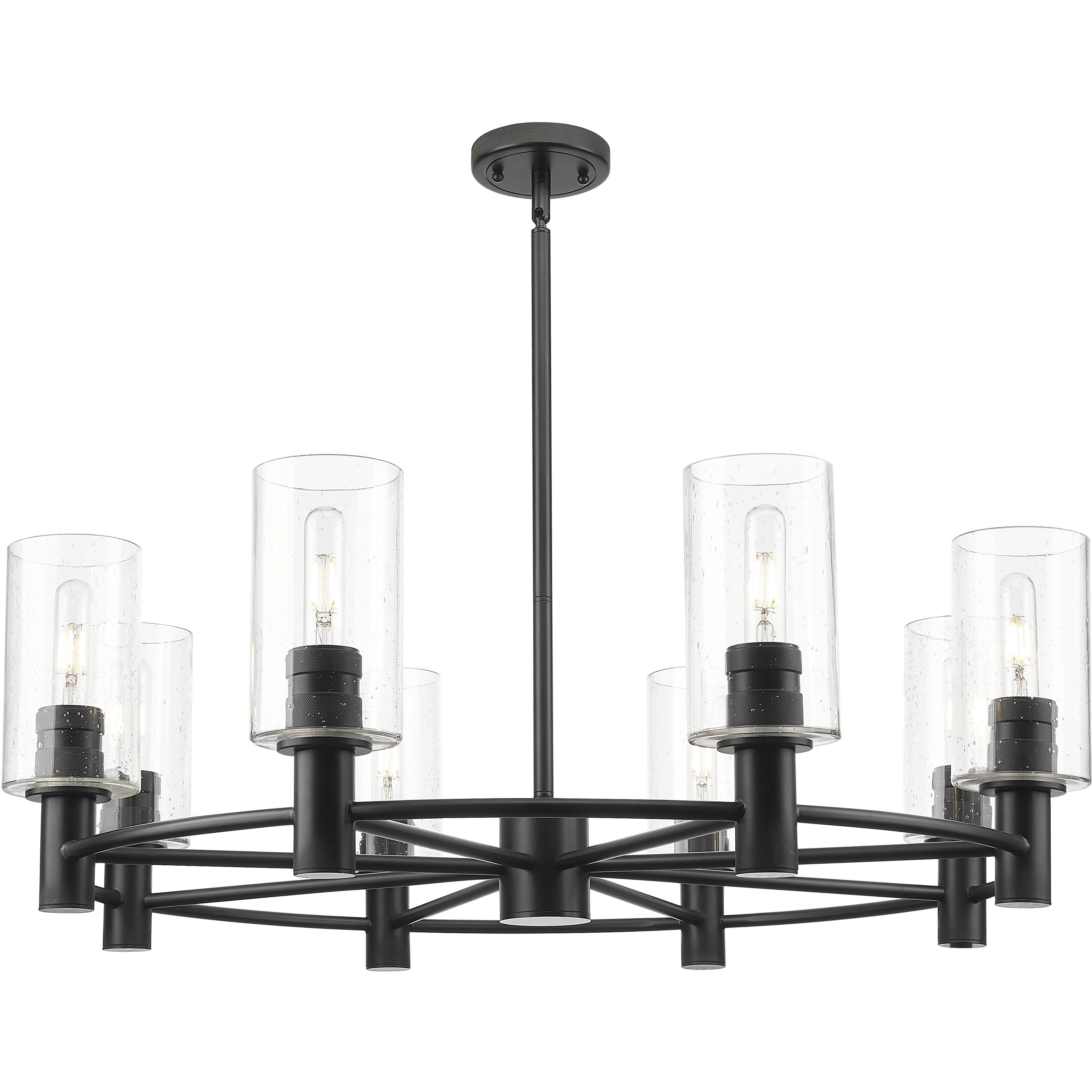 Crown Point 8 Light 32 inch Matte Black Chandelier Ceiling Light in Seedy Glass