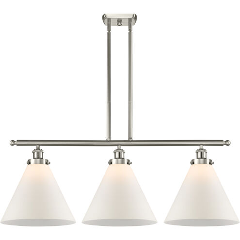 Ballston X-Large Cone 3 Light 36 inch Brushed Satin Nickel Island Light Ceiling Light in Matte White Glass